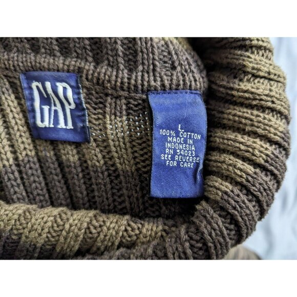 Vintage Gap Sweater Brown Striped 100% Cotton Ribbed Womens Size L - Picture 5 of 9